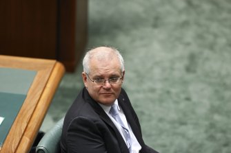 Prime Minister Scott Morrison during the division when Bridget Archer crossed the floor to vote against the government.