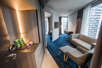 A hotel room at quarantine hotel Four Points by Sheraton in Docklands on Wednesday.