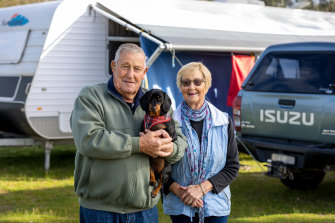 Kevin Davis celebrated his 79th birthday at the Showgrounds on Friday with wife Pauline and Tilly the dog.