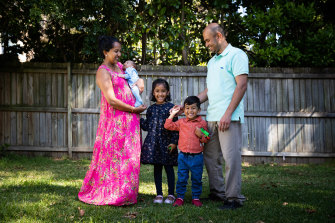 Shameela Karunakaran and Julian Rayappu and their three children, aged 5, 3 and 1. Ms Karunakaram underwent IVF to have her children. 