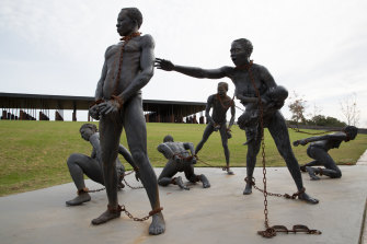 Statues at the National Memorial for Peace and Justice acknowledge the victims of racial lynchings.