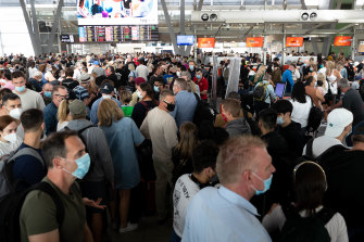 Chaos inside Terminal 2 at Sydney Airport.