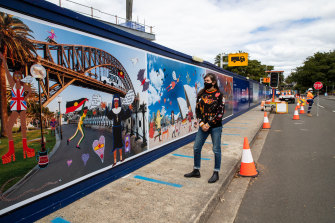 Kaylene Whiskey’s playfully themed mural that now adorns hoarding around Sydney Modern.