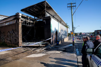 The burnt-out former Balmain Leagues Club site on Victoria Road in Rozelle, following a fire on May 14.