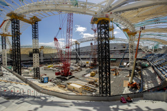 The construction site at Sydney Football Stadium at Moore Park in Sydney on Monday.