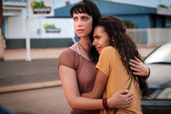 Jessica Falkholt, with Madeleine Madden, in ABC’s Mystery Road. 