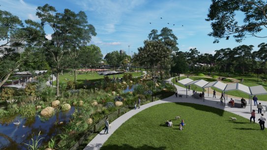 An artist’s impression of how Woolloongabba Rotary Park might look under the changes.