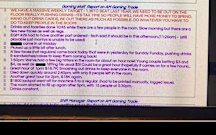 A screenshot of the "gaming daily briefing sheet" at a Woolworths-owned pub shows notes taken by staff to record what actions they took to encourage gamblers to stay on site.