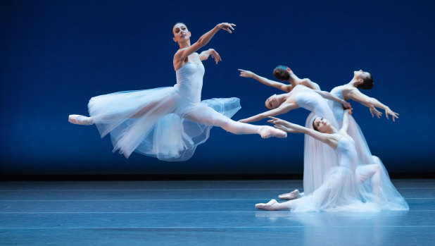 Dimity Azoury dances in the Serenade portion of Australian Ballet’s triple bill New York Dialects. 