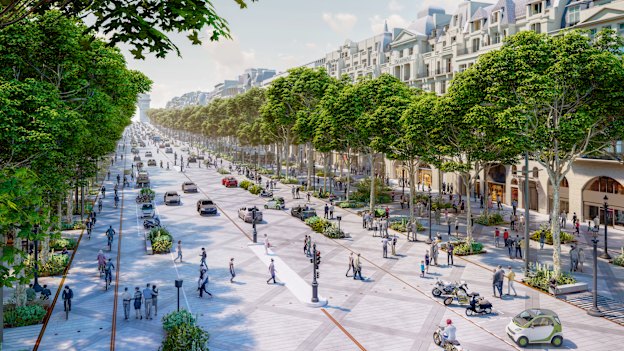An architectural impression of the soon-to-be revamped Champs-Élysées in central Paris. 