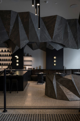 Yugen’s interior design features shards of slate and stalagmite-inspired lights.