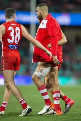 Bittersweet: Lance Franklin was on fire before limping off with a hamstring injury in the third quarter.