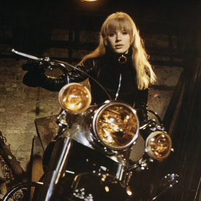 Marianne Faithfull on the set of <i>The Girl on a Motorcycle</i>.