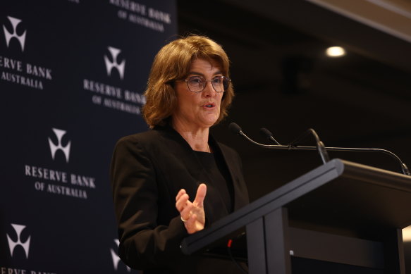 Governor of the Reserve Bank of Australia Michele Bullock. Ahead of the Fed decision, financial markets in Australia put the chance of a rate cut at the RBA’s December meeting at 97 per cent.