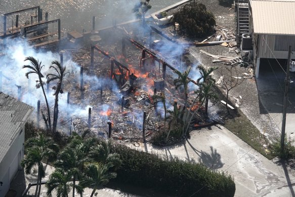 An aerial photo shows some of the damage in the aftermath of Hurricane Ian in Fort Myers, Florida. 