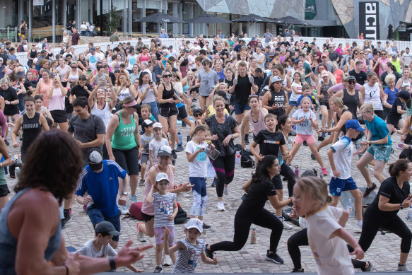 Hundreds of people attended the mass workout.