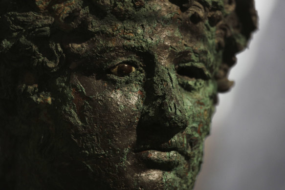 A Dionysus bust is displayed at the museum Antiquarium, in Pompeii.