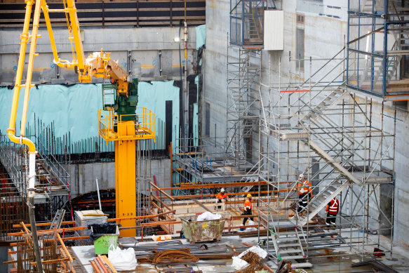 The construction site which will be Victoria Cross metro station in North Sydney.