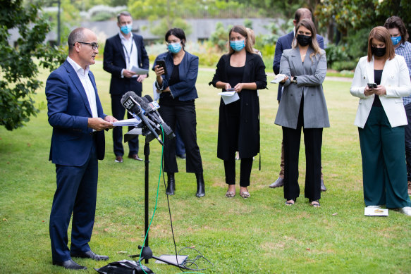 Deputy Premier and acting Health Minister James Merlino announces the Code Brown.