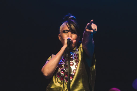 Bikini Kill’s Kathleen Hanna performing at The Forum in Melbourne, March 7.