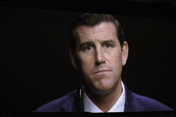 A projection of Ben Roberts-Smith during a War Memorial announcement.