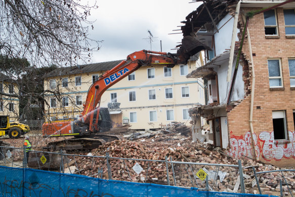 The North Melbourne Abbotsford Street estate being demolished in 2020. 