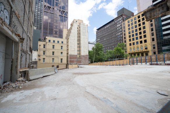 A site in Bourke Street where developer Cbus has been forced to stall development due to COVID uncertainty.