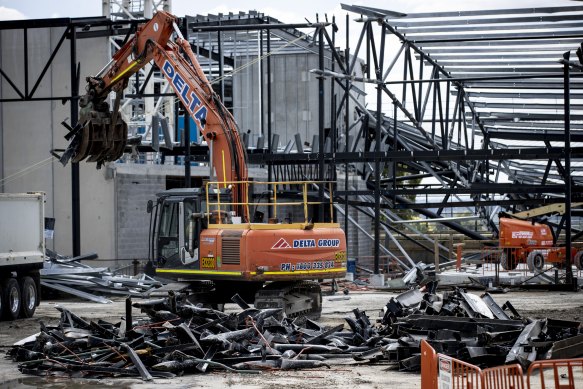 Demolition of the collapsed roof structure in March 2023.