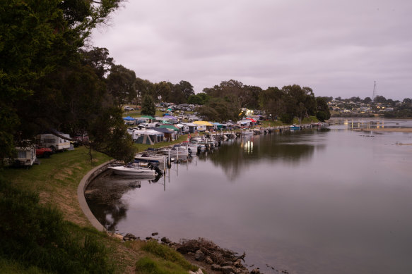 The busy Mallacoota Foreshore Holiday Park on December 28.