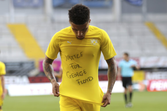 Borussia Dortmund's Jadon Sancho took a stand against racism during a Bundesliga match.