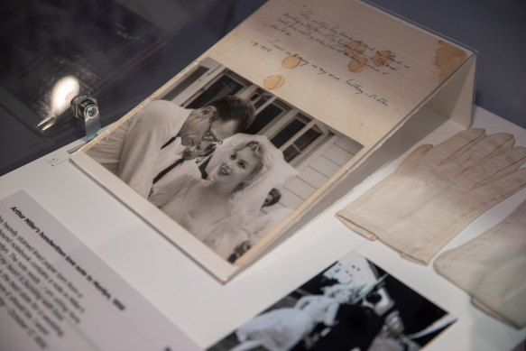 A letter from Arthur Miller proposing a wedding date, on view at Marilyn: The Woman Behind the Icon.