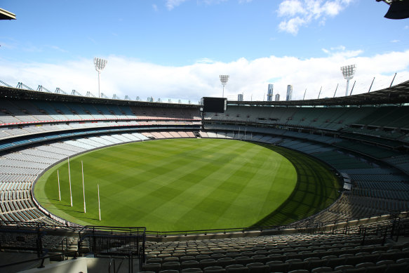 The empty MCG on grand final day in 2020.