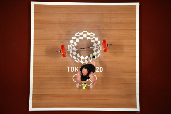 Over and out ... Laurel Hubbard frustrated after her third attempt in the snatch.