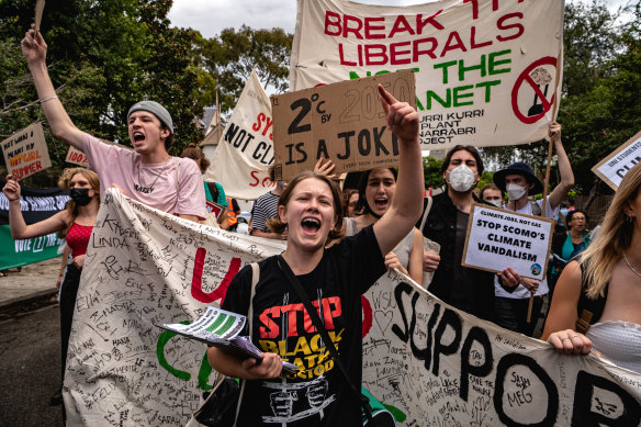 Young people have gathered in front of the Prime Minister’s Sydney home to strike for climate action, Sydney on March 25, 2022.  