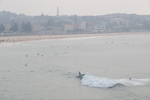 Bondi beach is blanketed in a smoky haze.