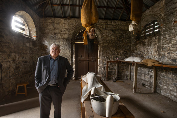 Hobsons Bay Councillor Peter Hemphill in the Williamstown morgue, believed to be the first of its kind in Victoria. 