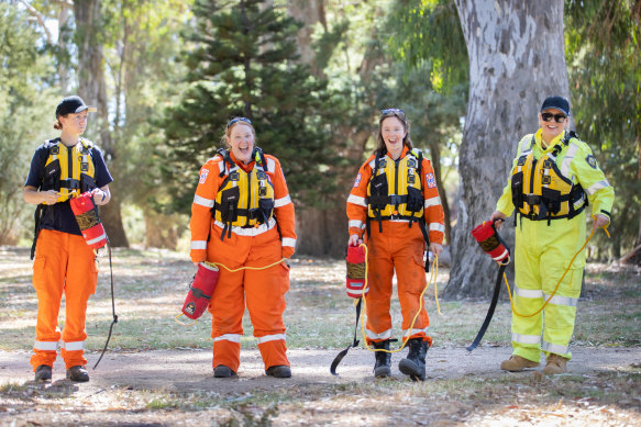 SES volunteers Samantha Gatty, Angela Lane, Teagan Denny and Kristie McKie  during swift water training.