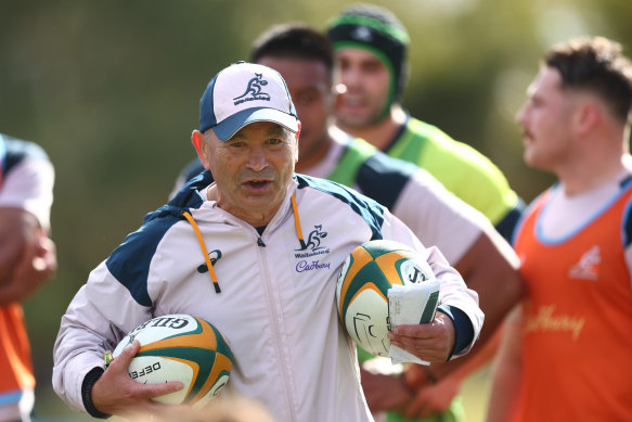 Eddie Jones revving up the Wallabies at training on the Gold Coast.