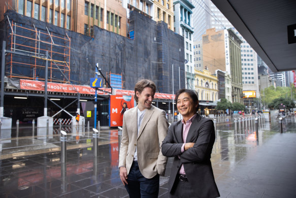 Hayden Djakic (left) and Teck-Lay Tay outside the Melbourne Walk site in the Bourke Street Mall.
