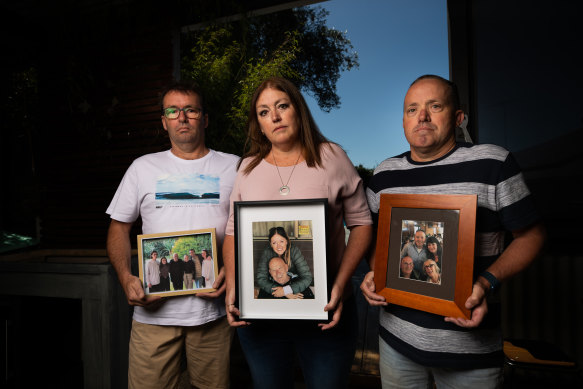 Cherie Loncar and brothers Dave (left) and Mick Goodman want Victoria’s assisted dying laws to be reformed after their father, Daryl, was locked out of the laws.