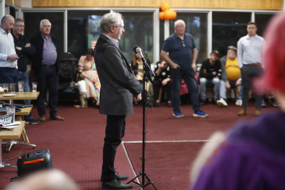 Dr Ian Birchall addresses the room at his campaign launch.