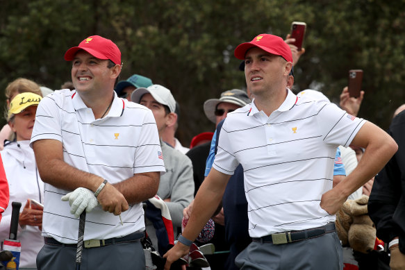 Patrick Reed (left) and Justin Thomas at Royal Melbourne.