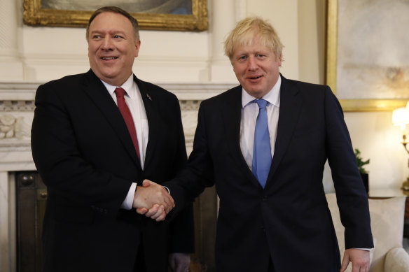 US Secretary of State Mike Pompeo with UK Prime Minister Boris Johnson.