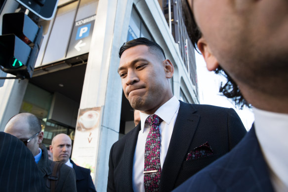 Israel Folau arriving at the Fair Work Commission on Friday .