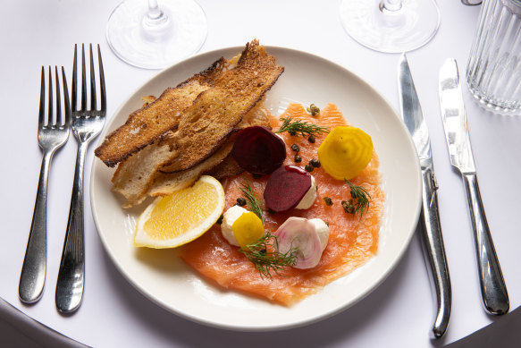 Creswell started with smoked salmon with creme fraiche and beetroot at Entrecote.  