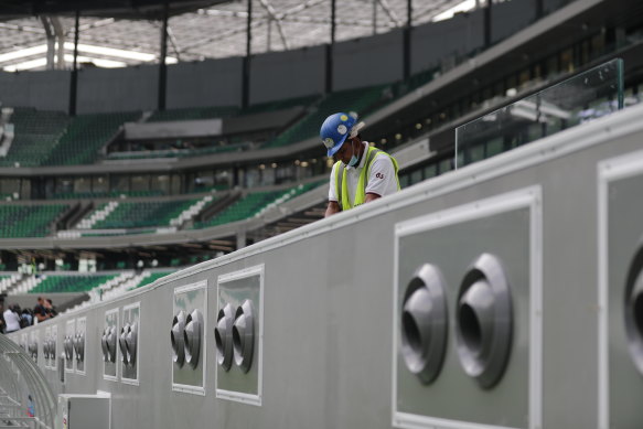 Air conditioning vents that cool the air pitchside at Education City Stadium.