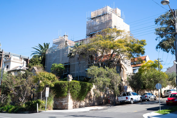 Scaffolding engulfs The Abbey in Annandale.