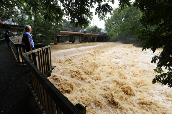 The Mahurangi River in flood in Auckland.