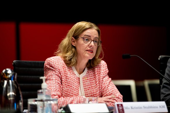 Acting PwC chief executive Kristin Stubbins speaks at a NSW inquiry today. 