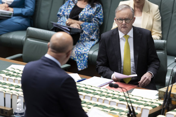 Opposition Leader Peter Dutton and Prime Minister Anthony Albanese during question time today.